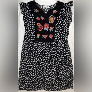 Kirundo Black & White Shift Dress with Floral Embroidery Women's Size S